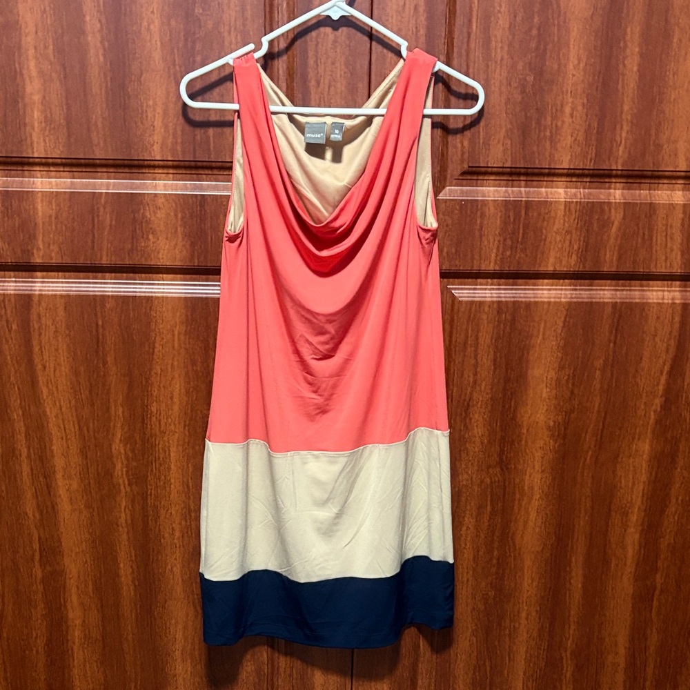 Muse Colorblock Sleeveless Dress in Coral, Cream & Navy